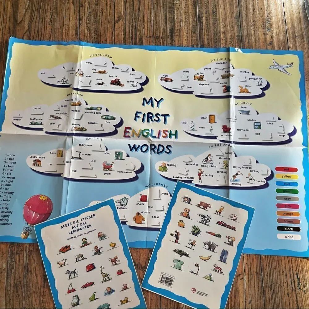 Bilingual Learning Poster with Stickers for Kids